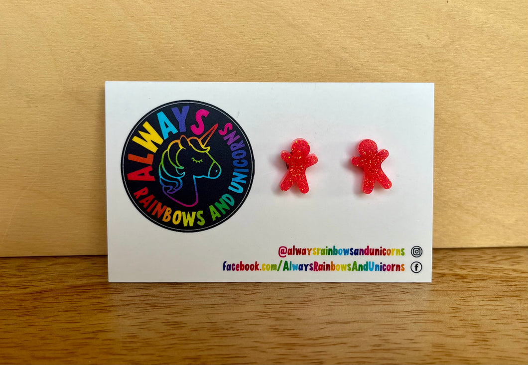 Punch Pink Gingerbread Men Studs