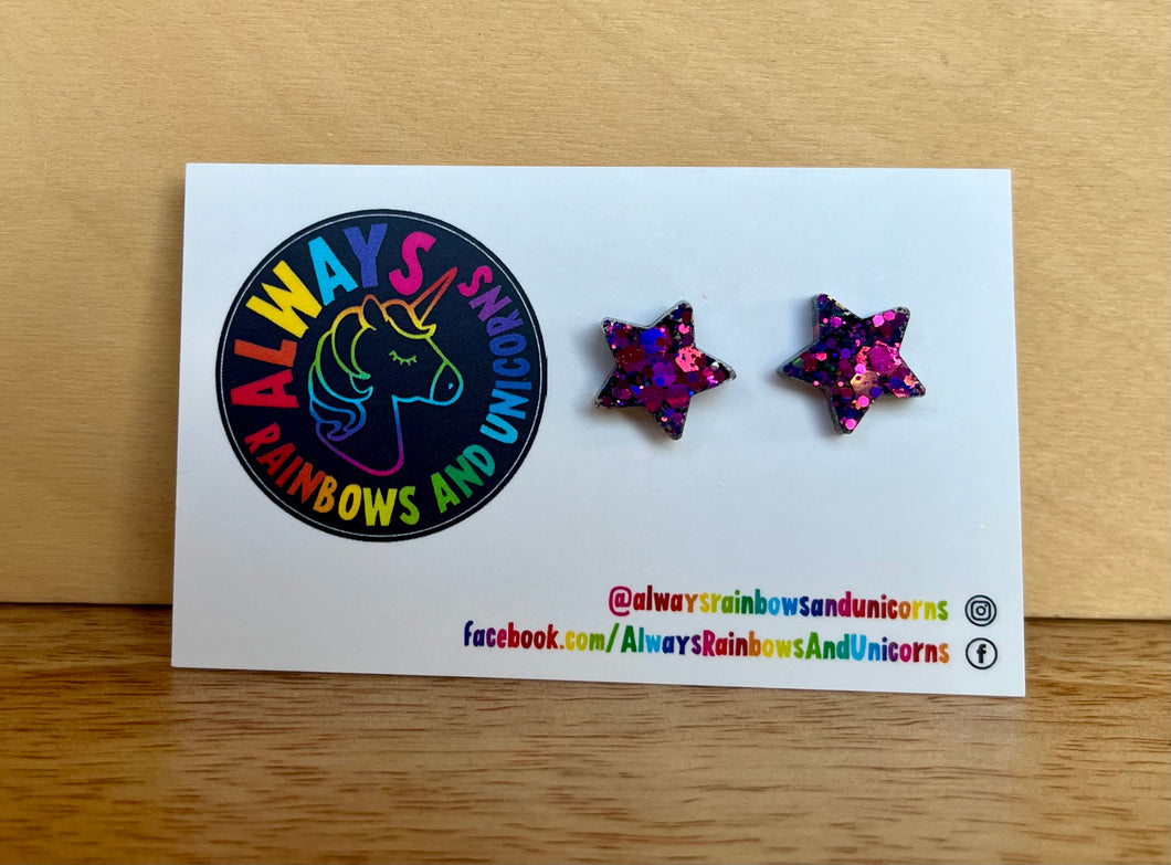 Purple Mermaid Scale Magic Star Studs